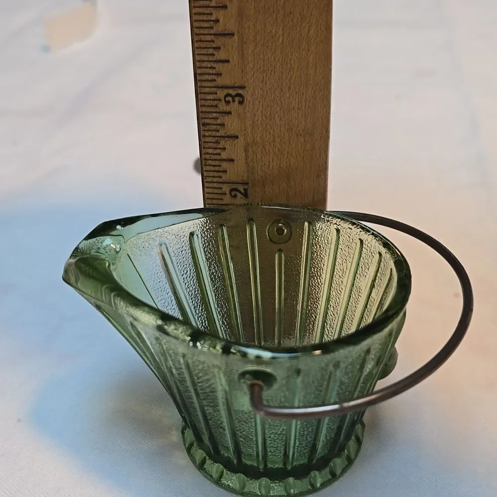 Vintage Hazel Atlas Little Coal Bucket Ashtray With Handle Green Glass 2